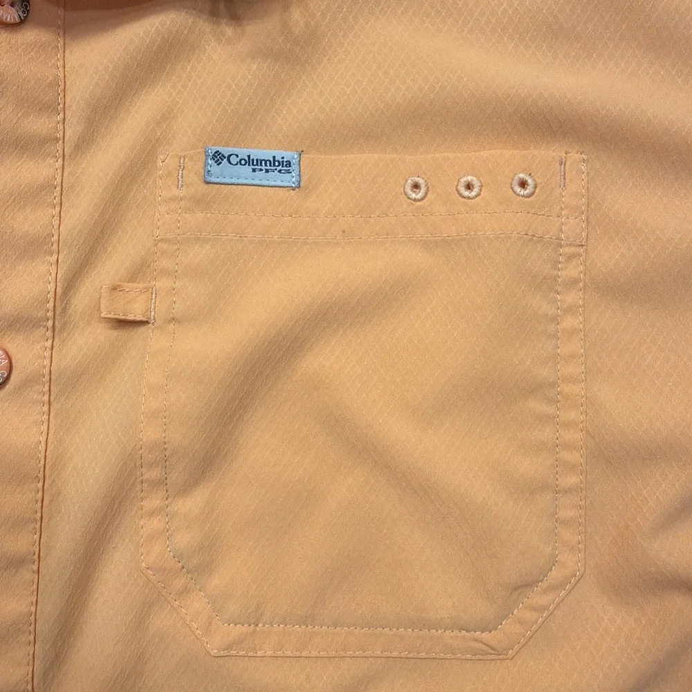 Columbia PFG Outdoor Vented Omni Shade Button Up Shirt Pockets Orange Mens XL - Picture 4 of 16